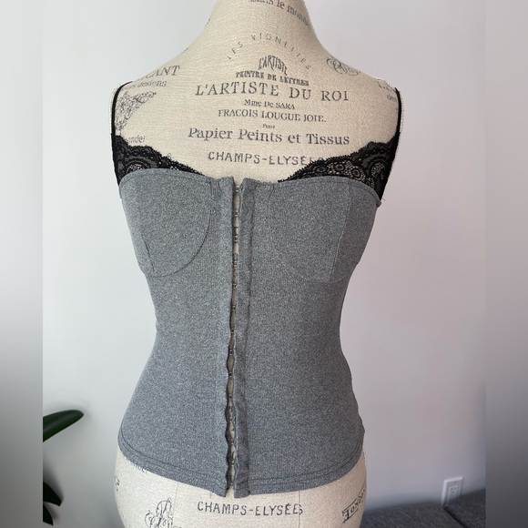 Grey and black lace detail corset top - Picture 1 of 10